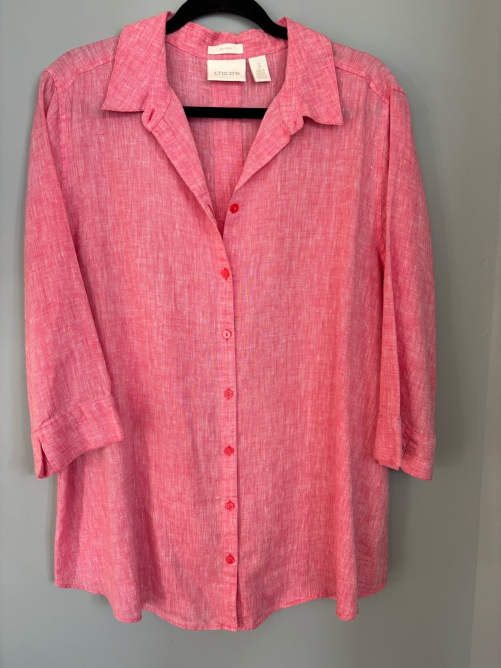 Chico's Pink Button-Front No-Iron Linen Blend Blouse sz 3